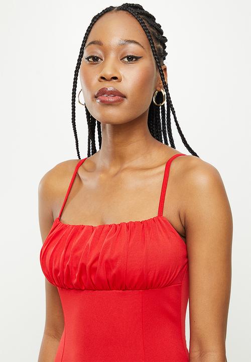 dailyfriday - Square neck double slit dress - red