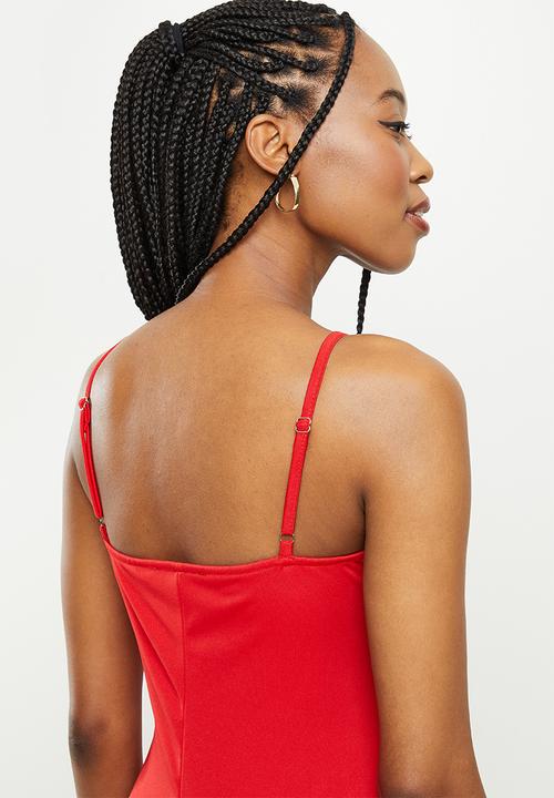 dailyfriday - Square neck double slit dress - red