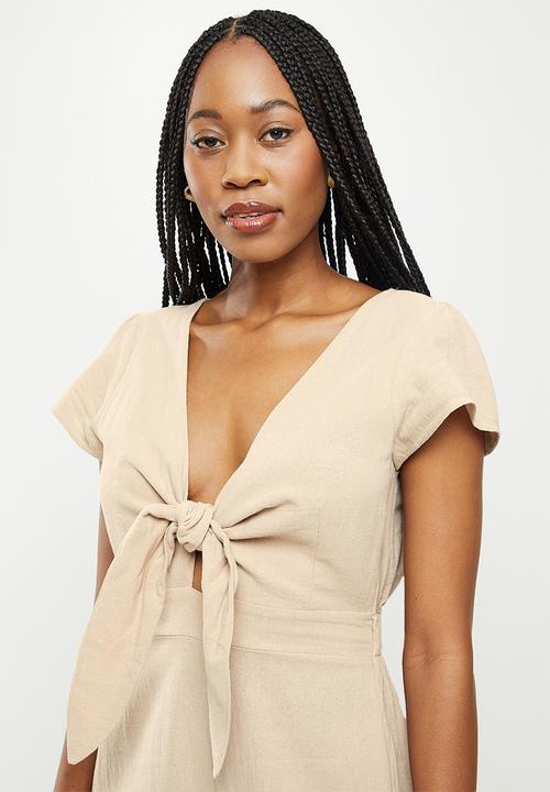 dailyfriday - Tie front wide leg jumpsuit - natural
