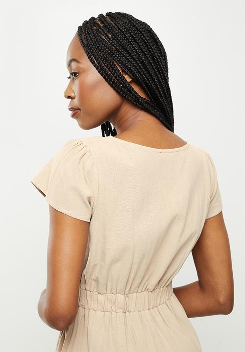 dailyfriday - Tie front wide leg jumpsuit - natural