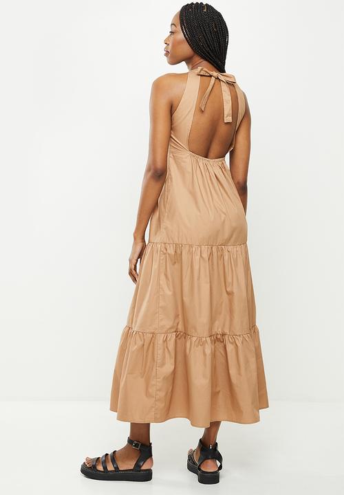 dailyfriday - Halter neck tiered dress - stone