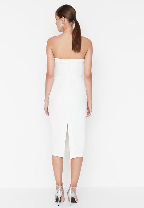 Trendyol - Bow detailed midi dress - ecru