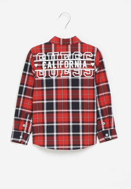 GUESS - Kids y/d check adjustable long sleeve shirt - multi