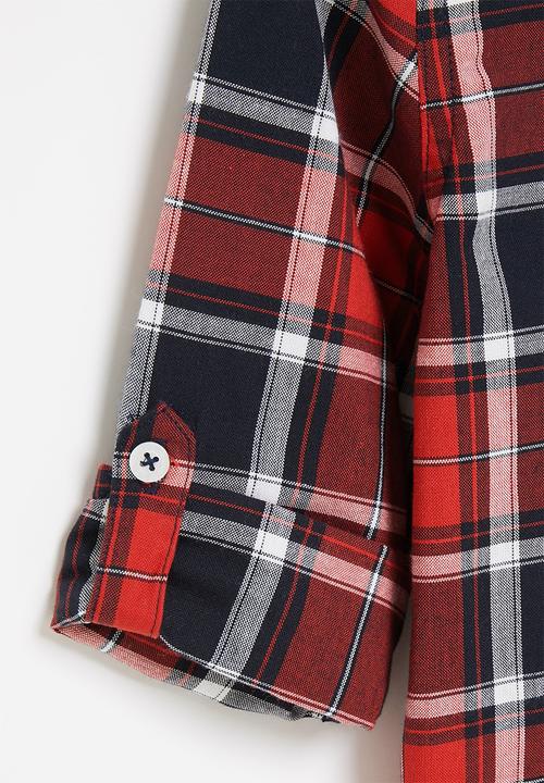 GUESS - Kids y/d check adjustable long sleeve shirt - multi