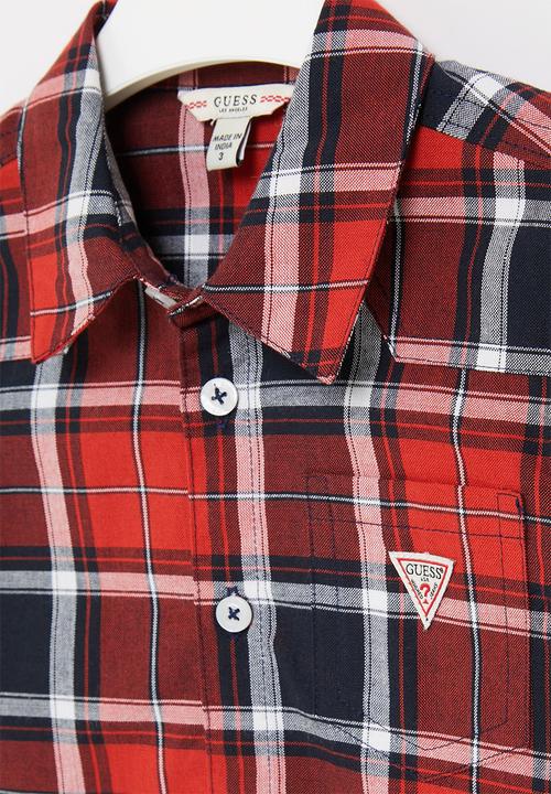 GUESS - Kids y/d check adjustable long sleeve shirt - multi