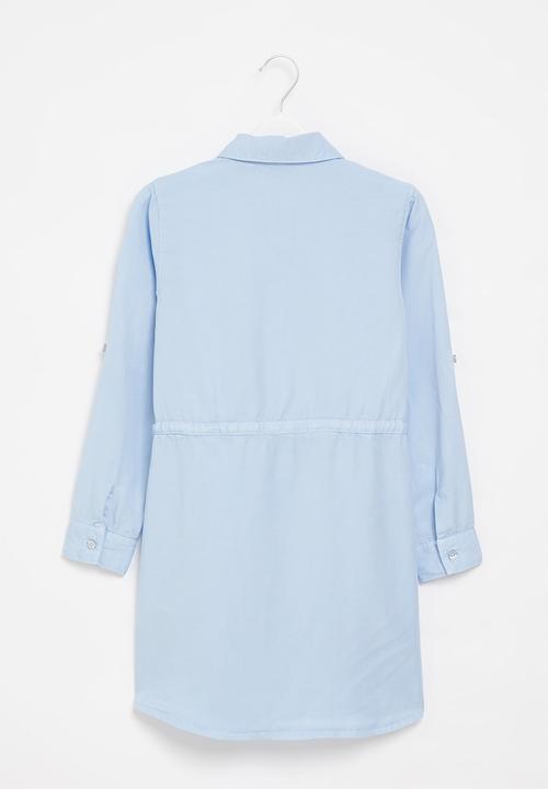 GUESS - Kids tencel twill adjust long sleeve dress - blue