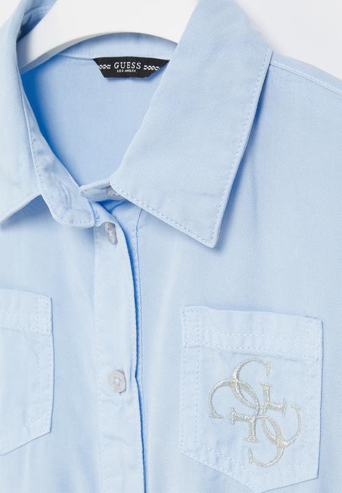 GUESS - Kids tencel twill adjust long sleeve dress - blue