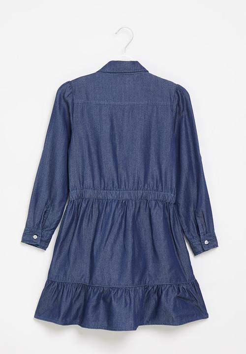 GUESS - Girls chambray adj long sleeve dress - indigo
