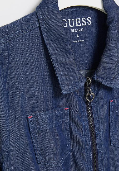 GUESS - Girls chambray adj long sleeve dress - indigo