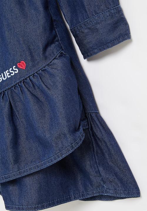 GUESS - Girls chambray adj long sleeve dress - indigo