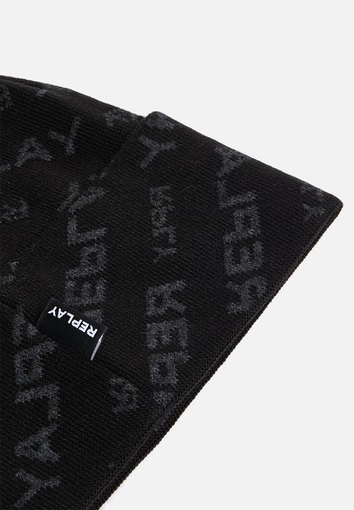 Replay - Ribbed printed beanie - black