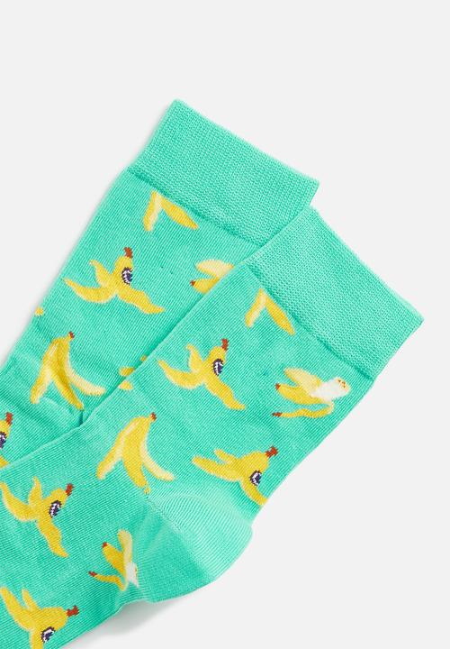 Happy Socks - Banana break 1/2 crew socks - aqua