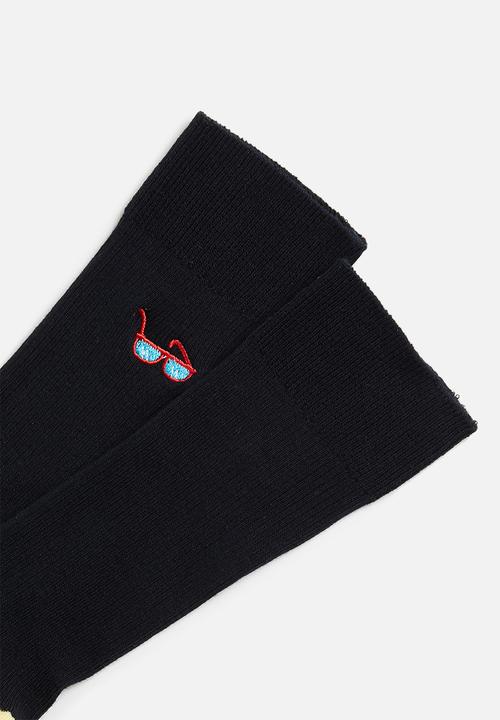 Happy Socks - Ribbed embroidery sunny days socks - black