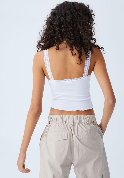 Cotton On - Courtney lace trim cami - white