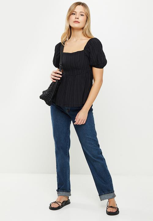 Glamorous - Textured short sleeve blouse - black