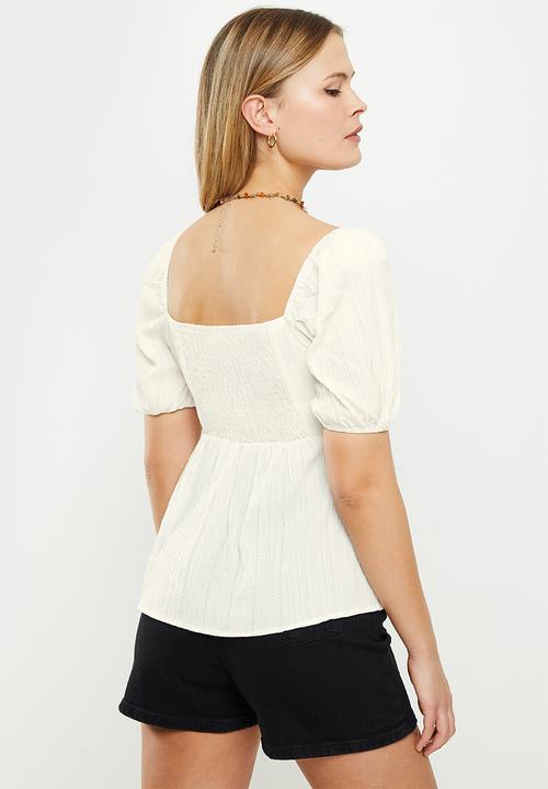 Glamorous - Textured short sleeve blouse - white