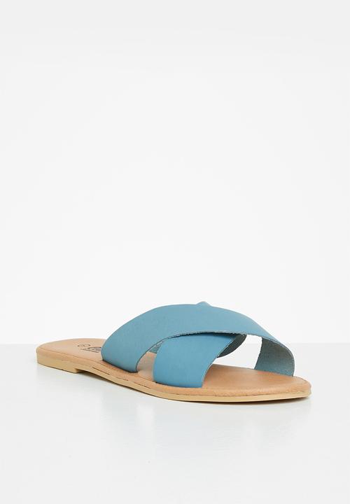 edit - Jenny cross strap leather slide - blue