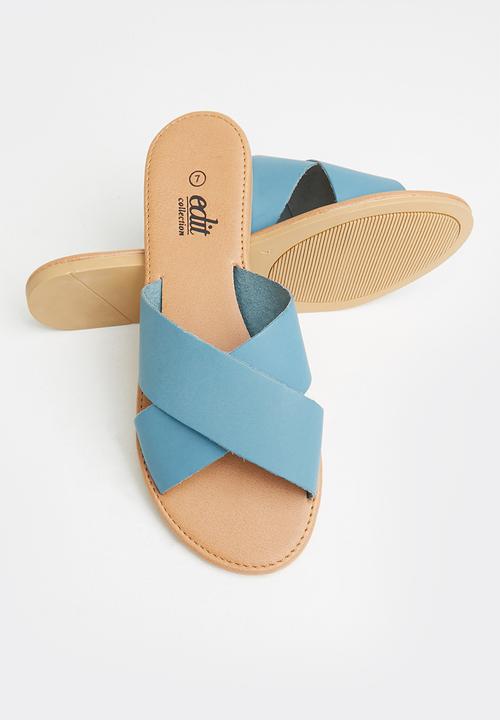 edit - Jenny cross strap leather slide - blue