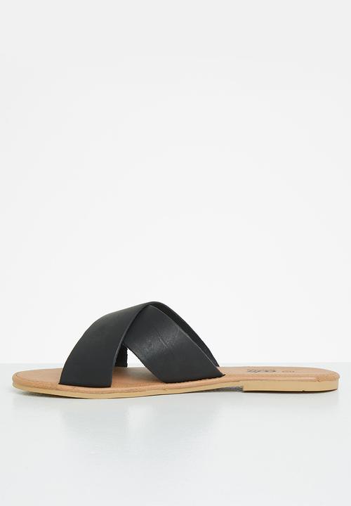 edit - Jenny cross strap leather slide - black