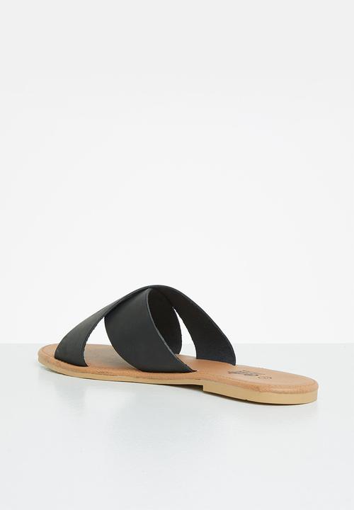edit - Jenny cross strap leather slide - black