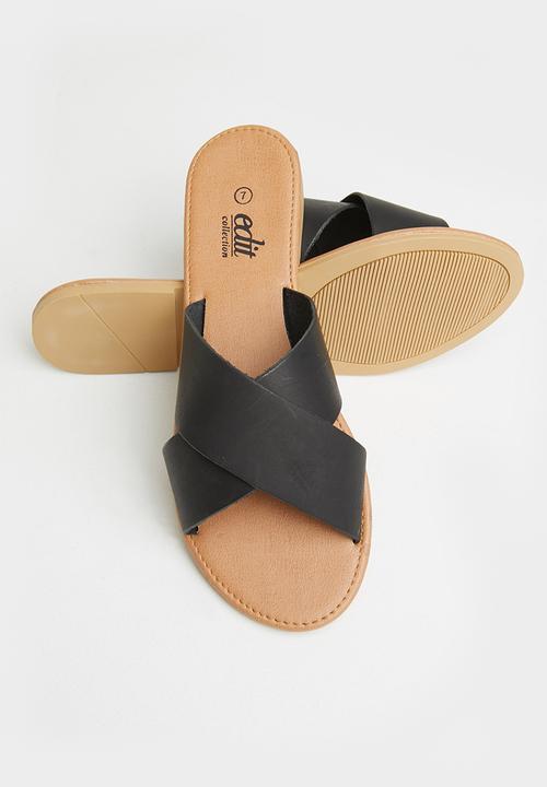 edit - Jenny cross strap leather slide - black
