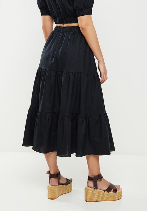 Glamorous - Tiered midi skirt co-ord - black