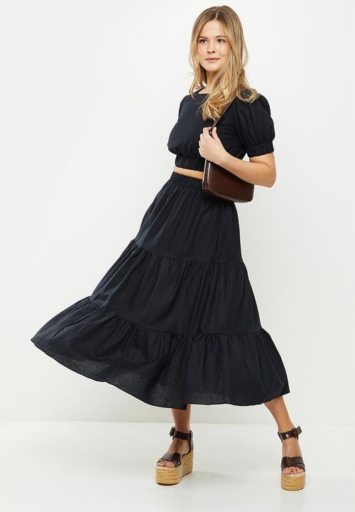 Glamorous - Tiered midi skirt co-ord - black