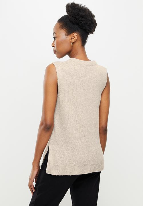 Jacqueline de Yong - Rue vest knit tall - chateau grey melange