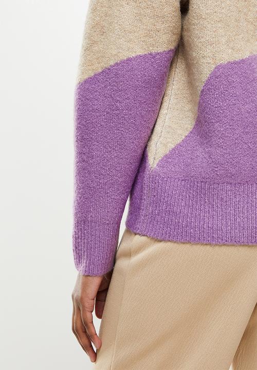 Jacqueline de Yong - Morena long sleeve jacqaurd pullover - orchid mist & sand 