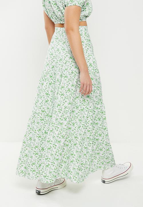 Glamorous - Ditsy print maxi skirt co-ord - green