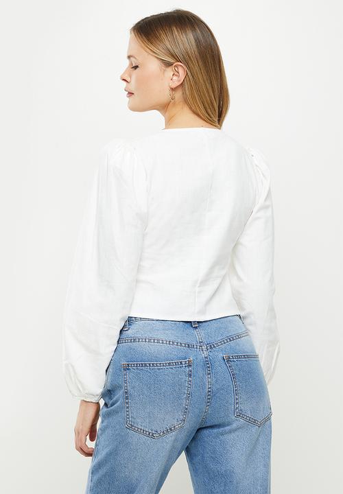 Glamorous - Linen button down corset blouse - white