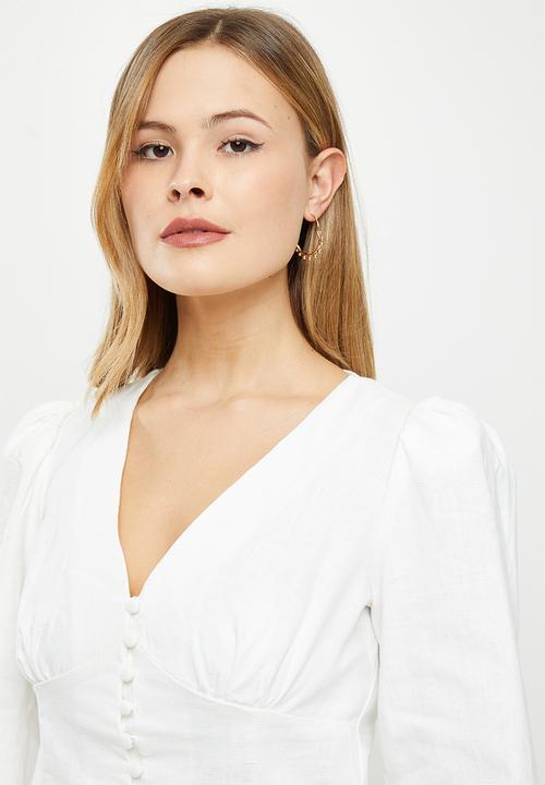Glamorous - Linen button down corset blouse - white