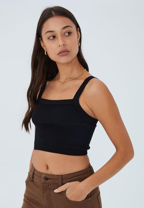 Cotton On - Seamless nelly straight neck tank - black