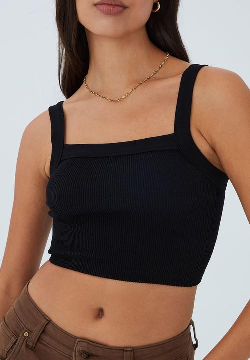Cotton On - Seamless nelly straight neck tank - black