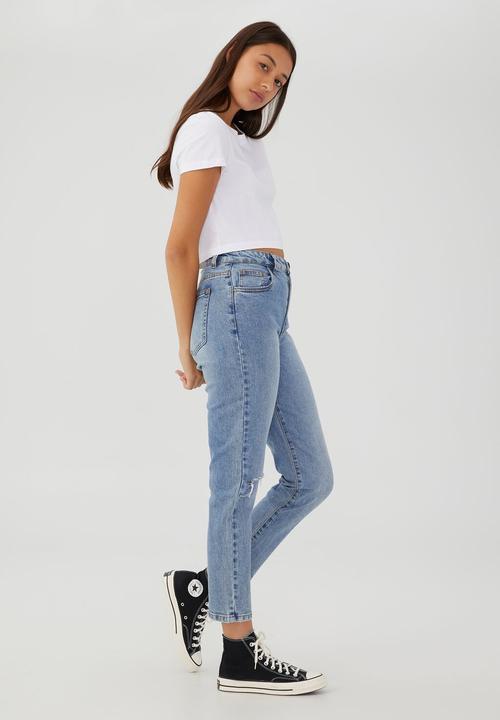 Cotton On - Stretch mom jean - rain blue rip
