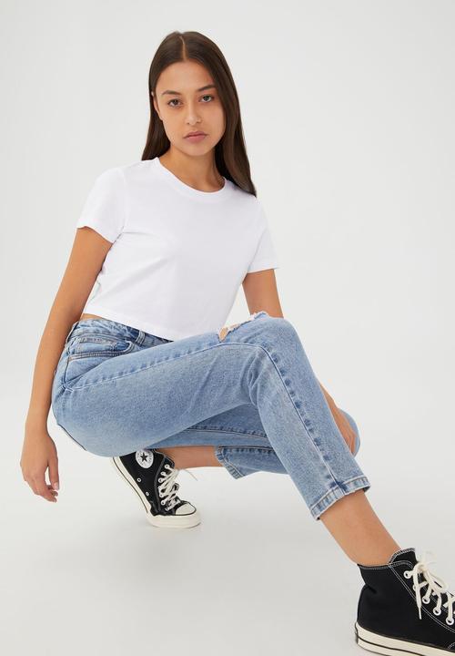 Cotton On - Stretch mom jean - rain blue rip