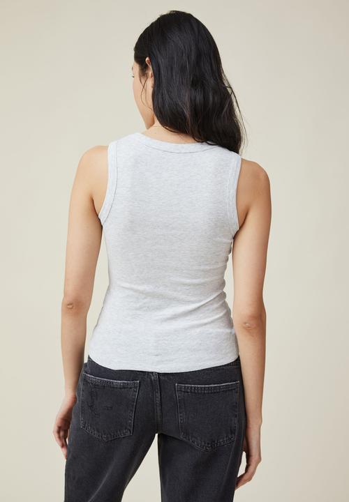 Cotton On - The one organic rib scoop tank - light grey  marle