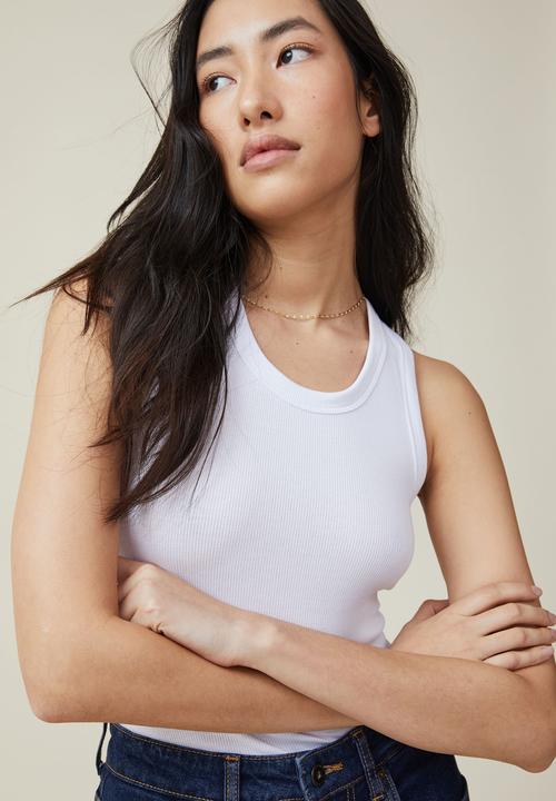 Cotton On - The one organic rib scoop tank - white