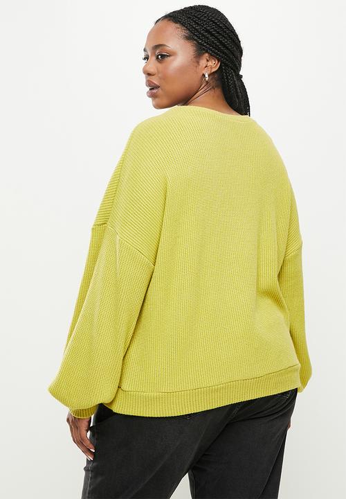 Me&B - Plus waffle jumper - green print