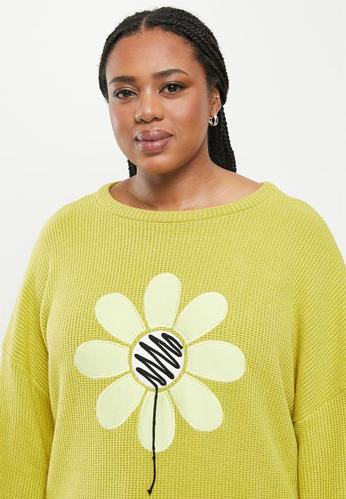 Me&B - Plus waffle jumper - green print