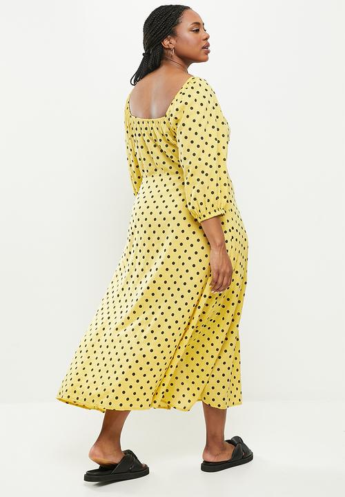 Me&B - Plus spot bodice tea dress - yellow & black