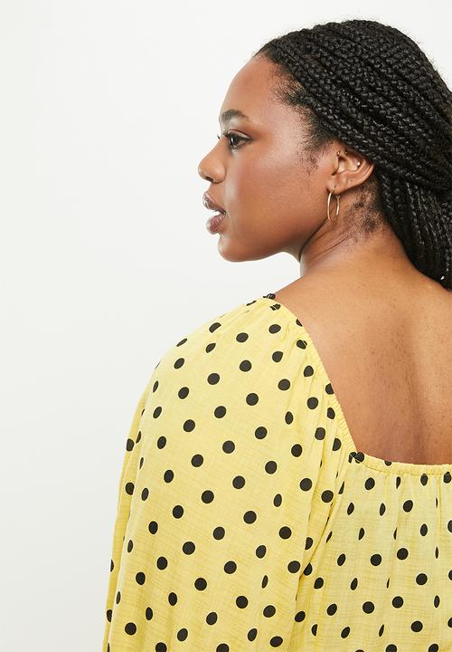 Me&B - Plus spot bodice tea dress - yellow & black