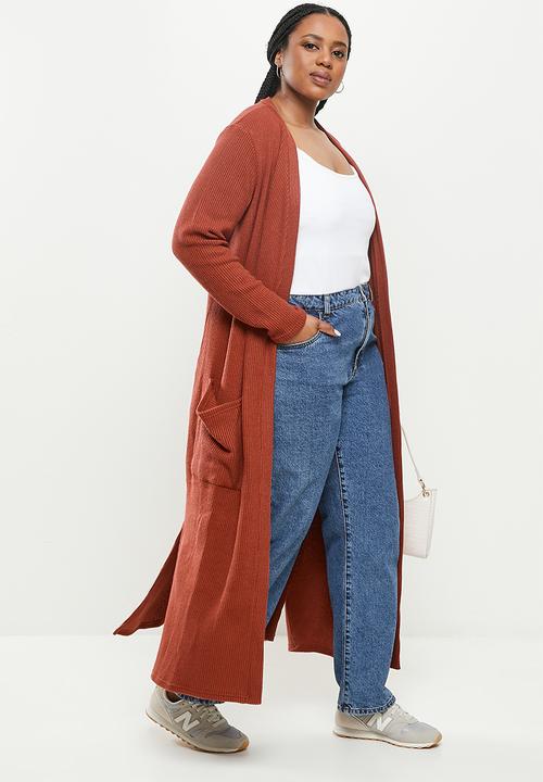 Me&B - Plus waffle cut and sew cardigan - tan