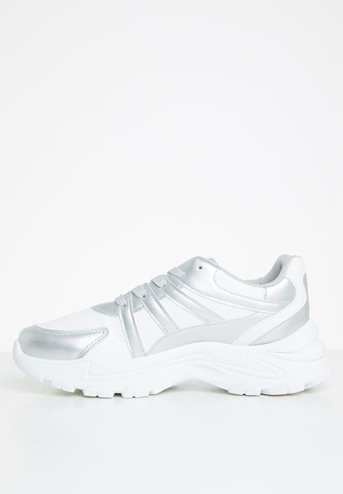 Tom Tom - Chunky metallic mix sneaker - silver & white