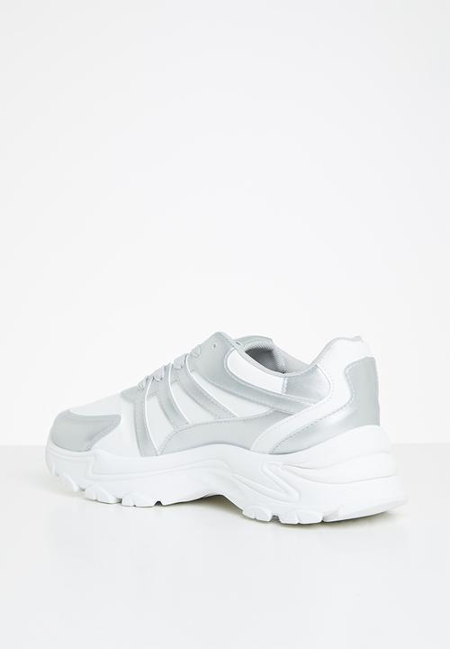 Tom Tom - Chunky metallic mix sneaker - silver & white