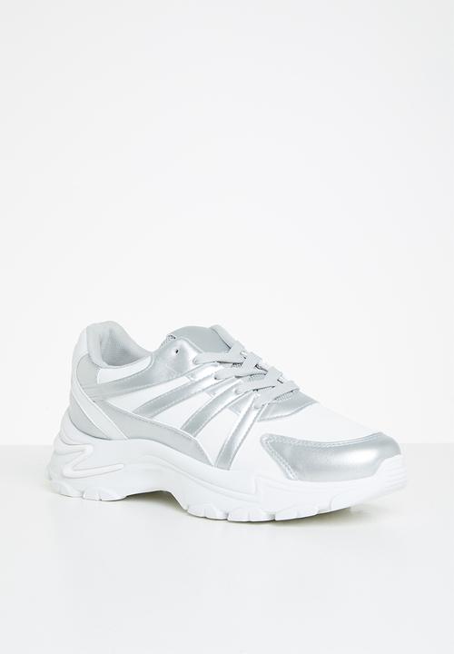 Tom Tom - Chunky metallic mix sneaker - silver & white