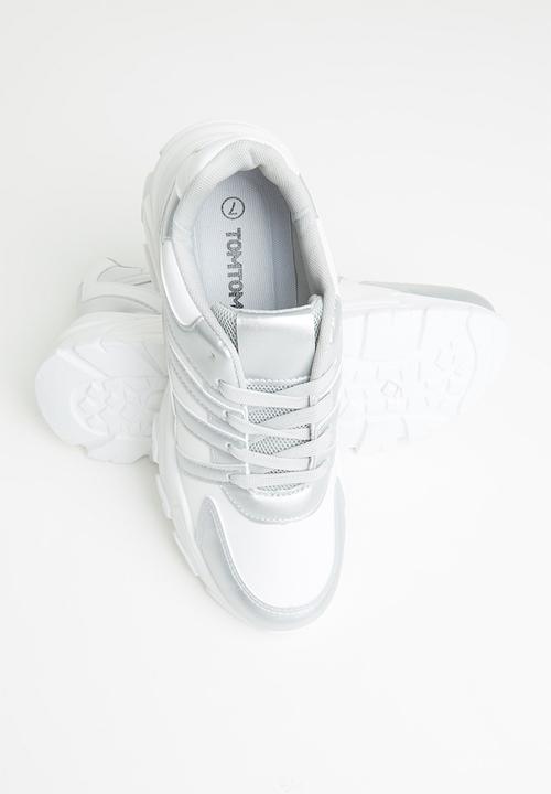 Tom Tom - Chunky metallic mix sneaker - silver & white