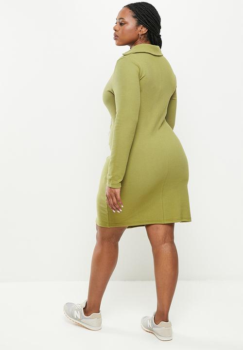 Me&B - Plus fine ribbed dress - sage