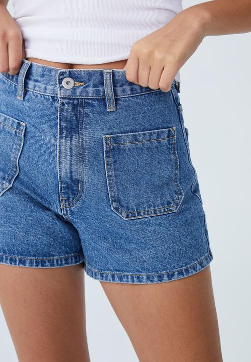 Cotton On - A-line denim short - stormy blue patch pockets
