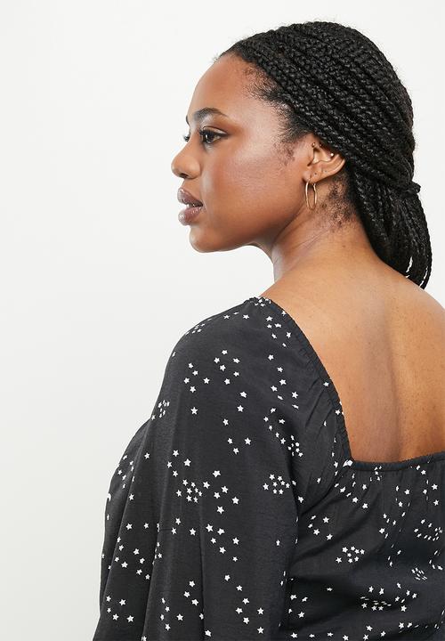 Me&B - Plus star and moon bodice tea dress - black